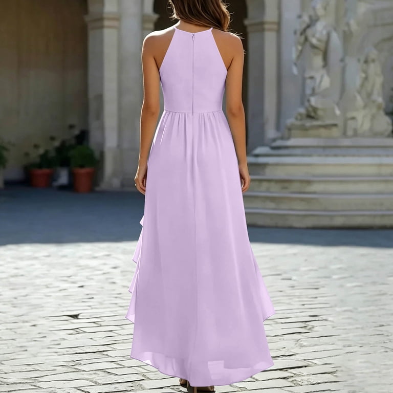 ClodeEU Women's Halter Sleeveless High Waist Asymmetrical Maxi Dress,Casual Flowy Ruffle Hem Party Dress Light Blue,Women's Plus XXL