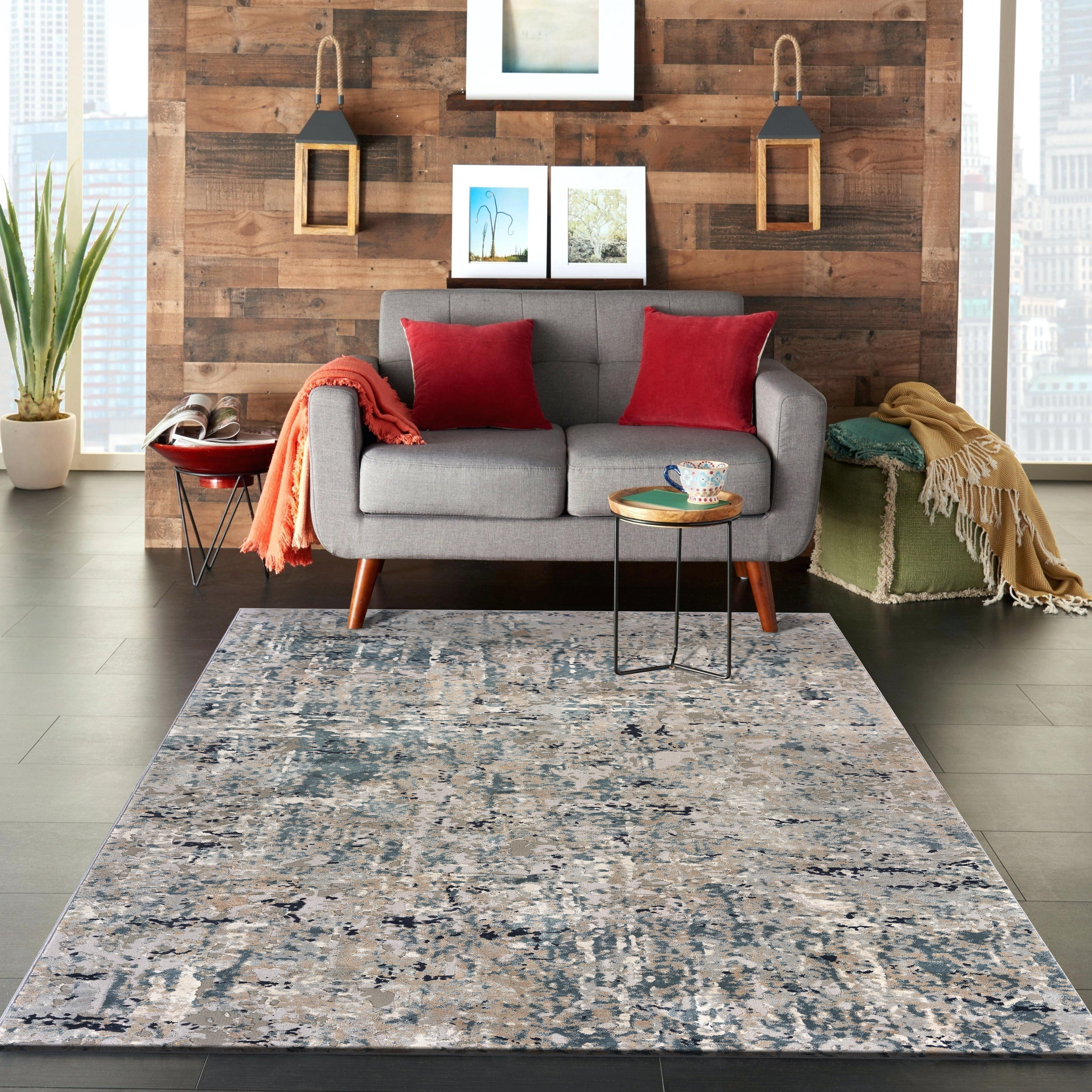 Lr Home Neutral Distressed Abstract Accent Rug, Gray / Blue, 1'10" x 3'