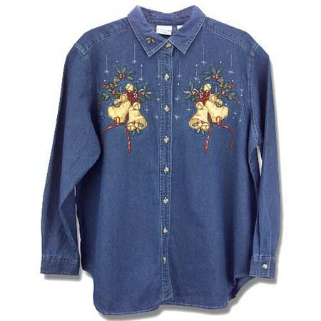 Christmas Bell Embroidered Denim Shirt