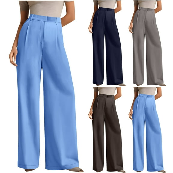 RongHuan Wide Leg Dress Pants for Women Stretchy High Waisted Palazzo Pants Business Casual Work Pants with Pockets