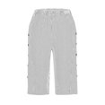 thumbnail image 4 of MIUOWANP Women's Summer Half Pants Woven Jacquard Striped Patchwork with Fake Buttons, Loose Imitation Cotton Linen Casual Shorts Size L(8)White, 4 of 6