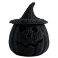 thumbnail image 2 of Black Handwoven Halloween Pumpkin Lantern, Halloween Candy Basket with Lid for Candy Storage, Jack-O-Lantern Candle Holder, Rustic Witch Hat Pumpkin Decoration for Tabletop Porch Mantel, 2 of 7