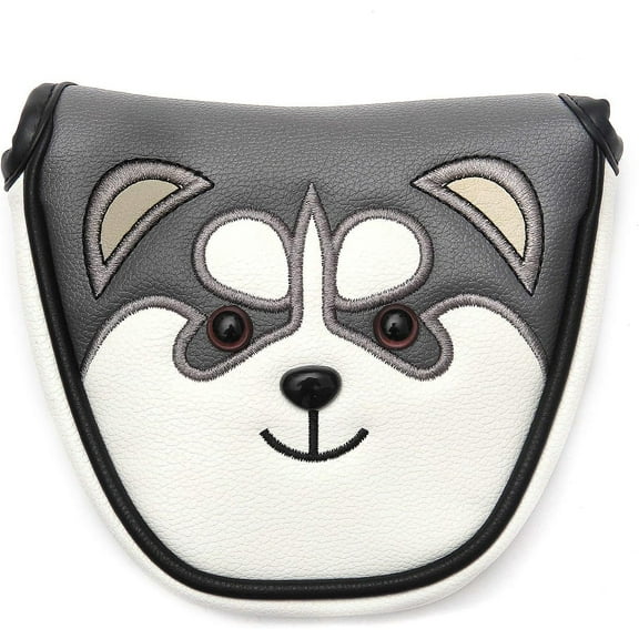 Golf Driver Head Cover Lovely Husky Cartoon Animal PU Leather Mallet Headcover Dustproof Covers