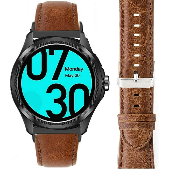AIR-Compatible with Ticwatch Pro 5 Smartwatch Bands, 24mm Leather Silicone Breathable Replacement Smartwatch Strap Wristband Compatible for Ticwatch Pro 5 Android Smartwatch