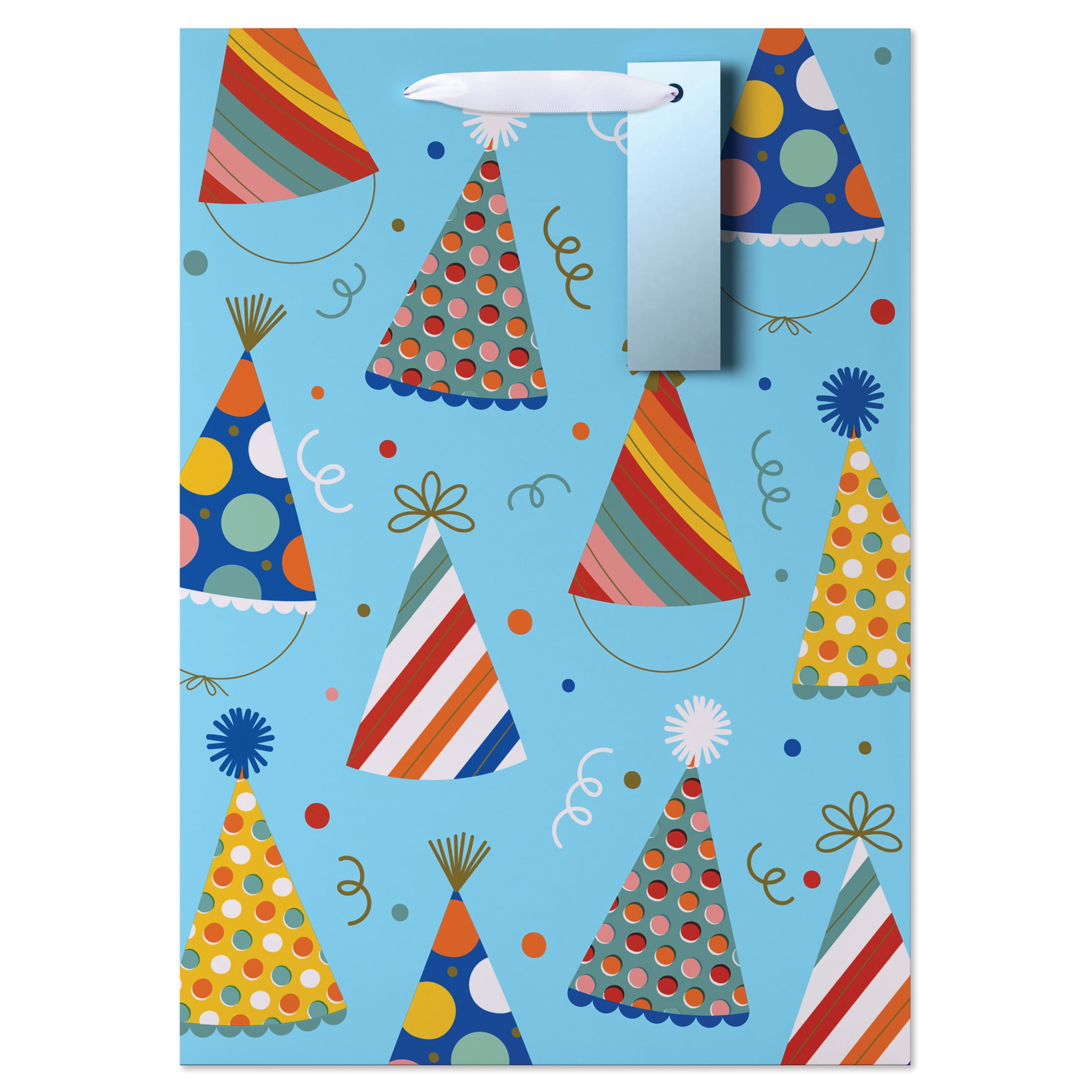 American Greetings 10 in. Medium Light Blue Birthday Gift Bag, Party Hats (1-Count)