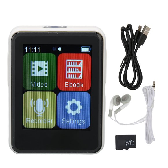 Reproductor MP3 Bluetooth 5.0 Inteligente HD Reducción de Ruido Radio FM Libro Eléctrico Pantalla Táctil Completa de 1.8 Pulgadas Reproductor MP3 Blanco Tarjeta de Memoria de 32 GB