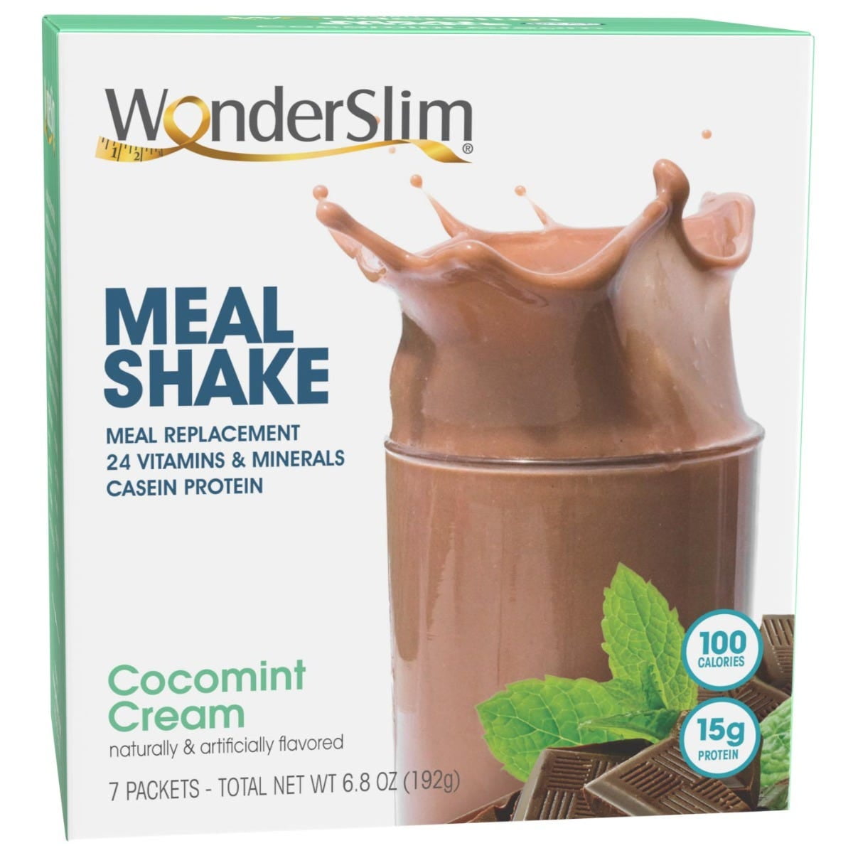 WonderSlim High Protein Meal Replacement Weight Loss Shake / Low-Carb Diet Shakes & Pudding Mix (15g Protein) - CocoMint Cream (7ct) - Low Carb, Low Fat, Kosher