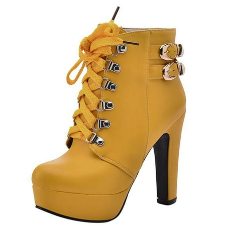 

TAIAOJING Women s Ankle Boots High Heel Boots Lace Up Boots Belt Buckle Ankle Boots Zapato