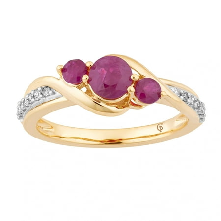 10k Gold Ruby & 1/10 Carat T.W. Diamond 3-Stone Ring