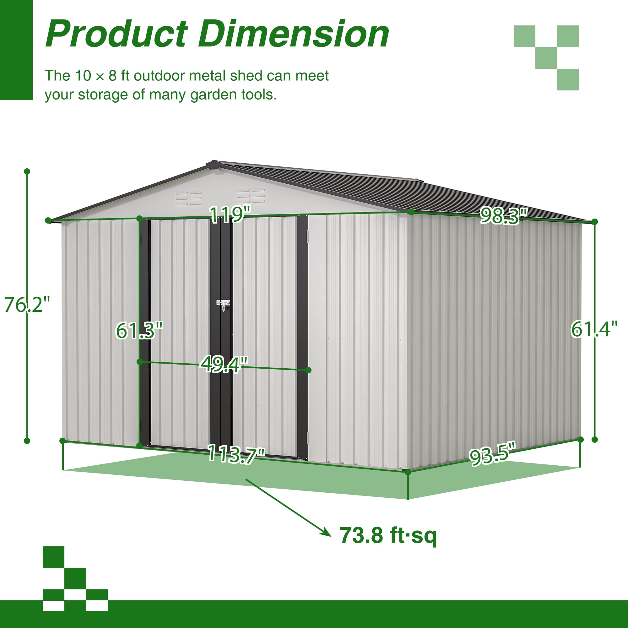 LIVIVOX 10X8 FT Outdoor Storage Shed, All Weather Metal Sheds with Lockable Doors, Tool Shed for Garden, Patio, Backyard, Lawn, Grey