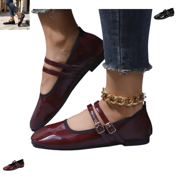 YOUYEDIAN Mary Jane Shoes Women Square Toe Versatile Low Heel Fashion Slip On Double Strap Flats Comfy Casual Outdoor Dress Shoes