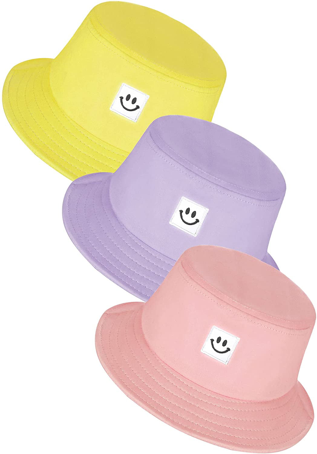 3 Pieces Kids Smile Face Bucket Hats Summer Travel Bucket Sun Beach Hats Outdoor Visor Cap for Boys Girls 
