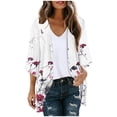 thumbnail image 2 of Luxalzxs Womens Cardigans Lightweight Floral Print Chiffon Kimono Cardigan 3/4 Sleeve Beach Cover Ups Summer Loose Open Front Casual Shawl Bathing Suit Cover Ups, 2 of 5