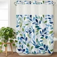 thumbnail image 3 of Navy Blue Leaves No Hook Shower Curtain Waterproof, Bathroom Curtains with Snap in Liners and See Through Top Window, Green Summer Botanical Hotel Style Bathtub Curtains Shower 72"Wx96"L, 3 of 8