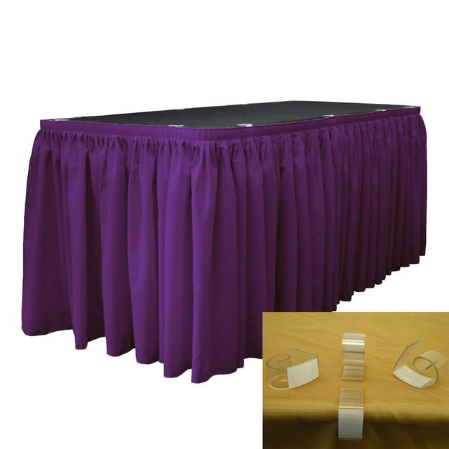 LA Linen Polyester Poplin Table Skirt 21-Foot by 29-Inch Long with 15 L-Clips, Purple