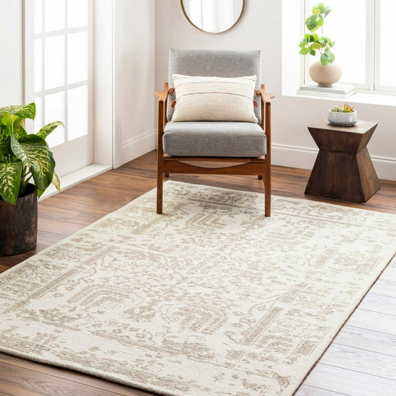 Hauteloom Buagsong Wool Living Room, Bedroom Area Rug - Traditional - Cream, Taupe, Gray - 2' x 3'