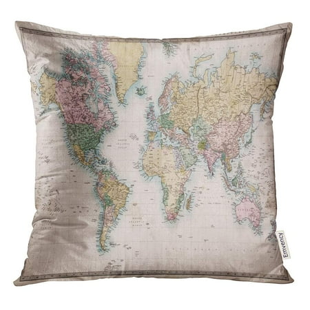 World Of Warcraft Pillow STOAG Original Old Hand Coloured Map of The World on Mercators Throw Pillowcase Cushion Case Cover 16x16 inch ()