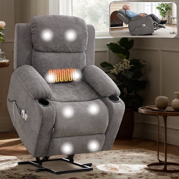 Eyisean 34.8" Motor Power Lift Recliner Chair with Cup Holder & Charging Port, Oversized Armchair with 8-Point Massage & Lumbar Heating, Easy Assembly, Electric Stand Assist Lift Chair for Elderly