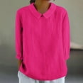 thumbnail image 2 of JGGSPWM Womens Linen Peter Pan Collar Blouse Casual 3 4 Sleeve Button Back T Shirt Hot Pink XL, 2 of 5