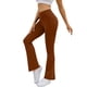 thumbnail image 2 of Amzcrzy Pantalones Yoga Mujer Color Liso - Cintura Elástica, Control Abdominal, Corte Acampanado, Leggings Elásticos Cómodos, Bolsillos S-2XL Marrón, 2 of 6