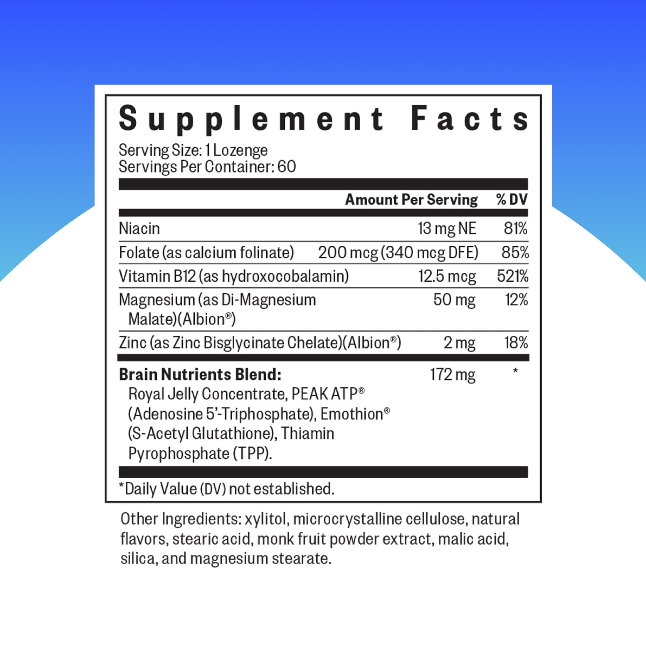 Seeking Health Brain Nutrients, Brain Fog and Memory Support, Cognitive Function and Energy Support, Focus and Concentration Supplement (60 lozenges)