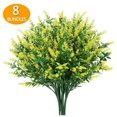 thumbnail image 1 of ZOELNIC 8 Manojos de Flores Artificiales de Plástico para Exteriores, Resistentes a los Rayos UV, Decoración para el Hogar y la Oficina (Amarillo), 1 of 8