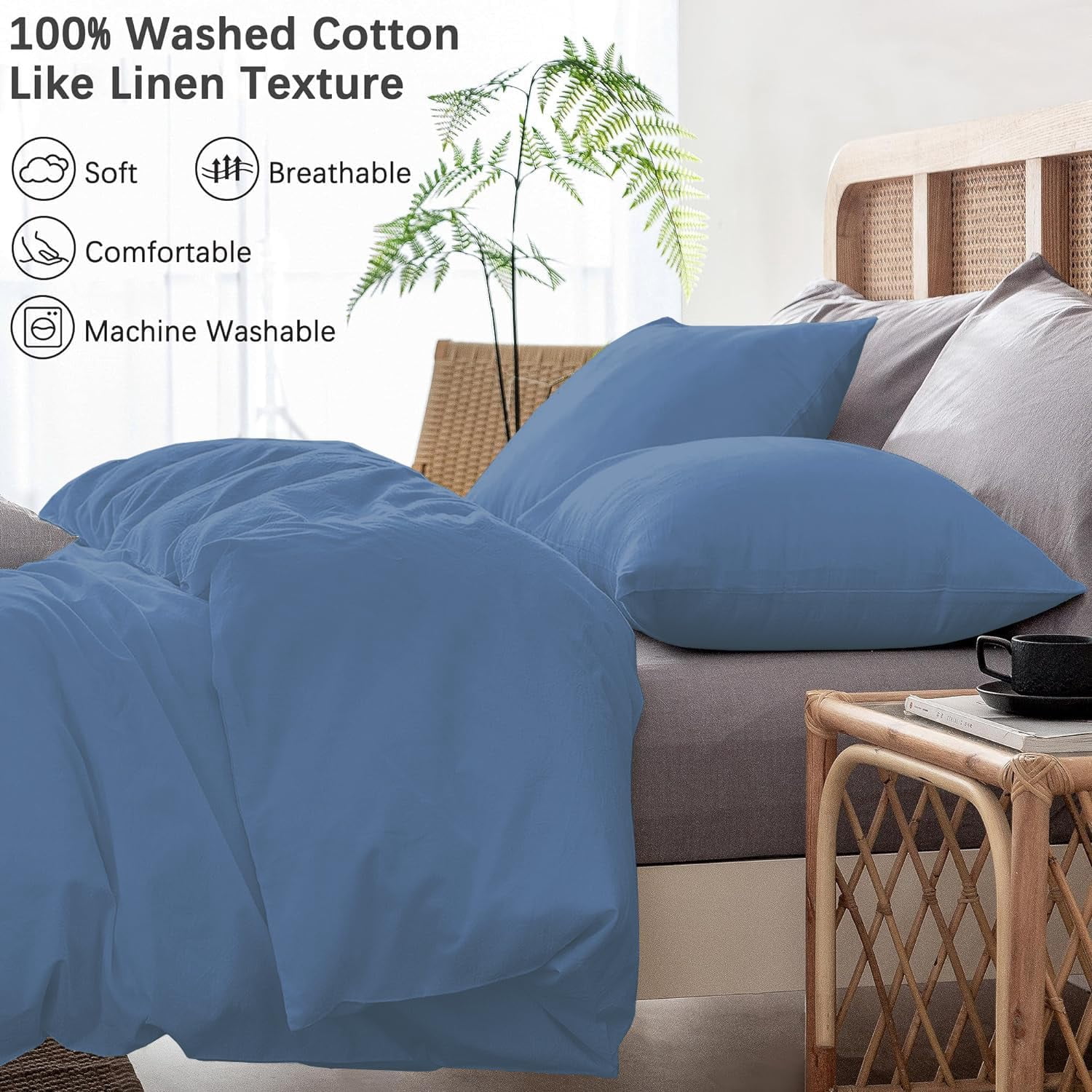 1 Pcs Duvet Cover 100% Egyptian Cotton 1000 Thread Count with Zipper Closure & Corner Ties - Super King Plus Size (120" x 120") Inch, Medium Blue Solid
