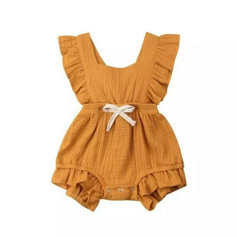 【☺︎】Romper suit with frill Laurenza's Baby Girls Mustard Summer Cotton Frill Romper 18