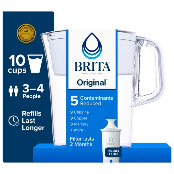 Brita Standard 10-Cup, White Plastic Water Filtration Pitcher
