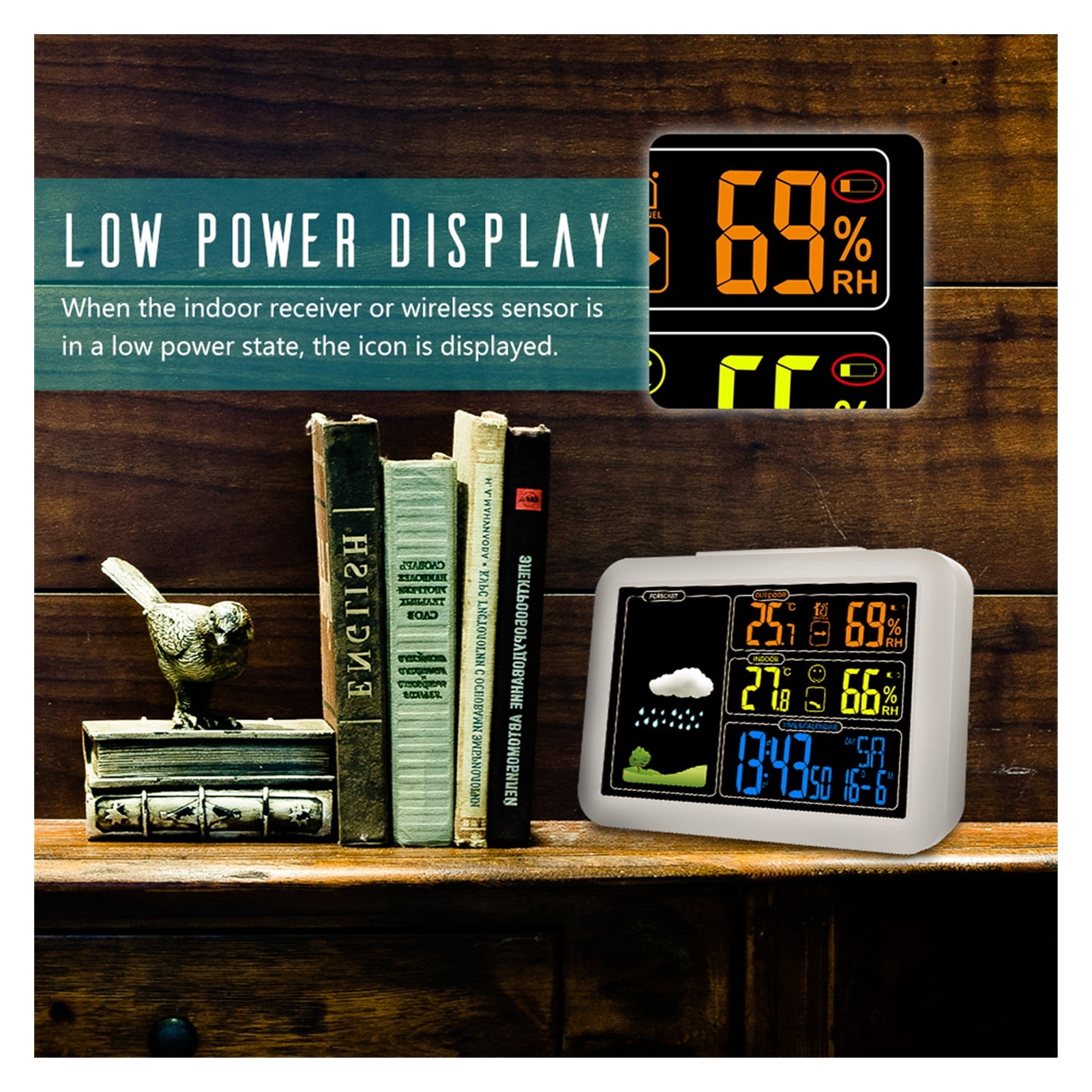Weather Station Wireless Digital Sensor Forecast Alarm Clock Indoor Outdoor ,Enhanced Signal Transmission
