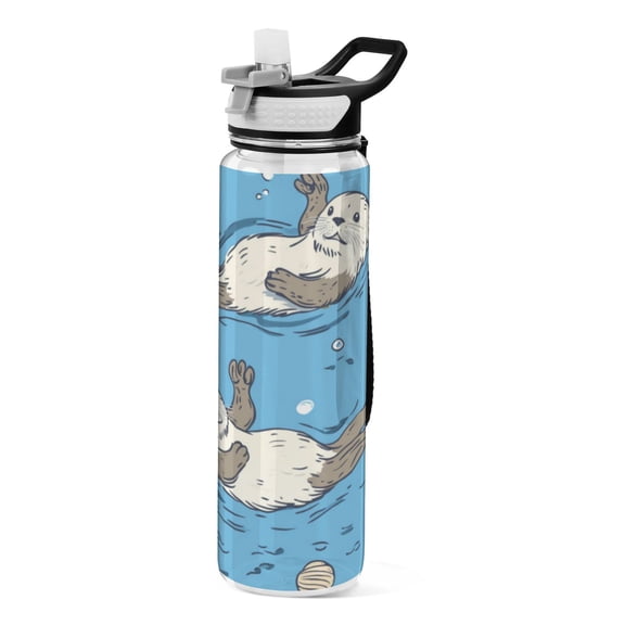 Qxltty Cute Otter Pattern Water Bottle 32 oz with Straw BPA Free Reusable Fitness Sport Bottle Perfect for Travel School Outdoors and Gym