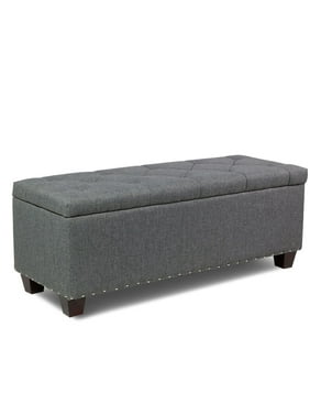 Magshion Rectangular Storage Ottoman Bench Tufted Footrest Lift Top Pouffe Ottoman, Coffee Table, Seat, Foot Rest, and more 42'', Linen Grey