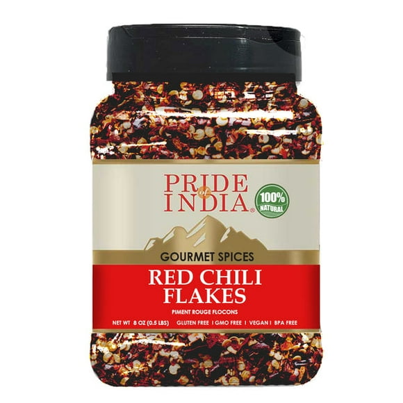 Pride of India – Red Chili Flakes – Gourmet Spice/ Culinary Must Have – Pleasant Heat/ Distinct Flavor & Aroma – Sprinkle onto Pizza/Pasta/Flatbread – Easy to Use – 1.6 oz. Small Dual Sifter Jar