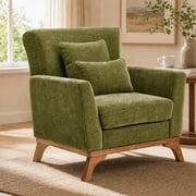 Ktaxon Chenille Accent Chair, Single Sofa with Pillows,Comfy Reading Arm Chair with Wood Legs for Living Room Bedroom Study Green