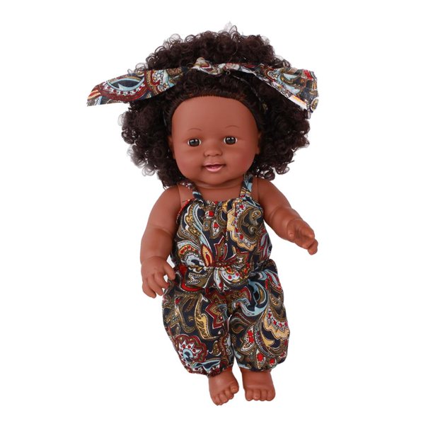 Muñeca Afroamericana de con Mameluco Y Diadema, Color de Piel Negro para Bebé Recién Nacido, Cuerpo de Vinilo Suave, Articulaciones Súper CUTICAT Muñeca recién nacida de vinilo