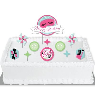 Spa Day - Birthday Party Cake Decorating Kit - Happy Birthday Cake Topper Set - 11 Pieces