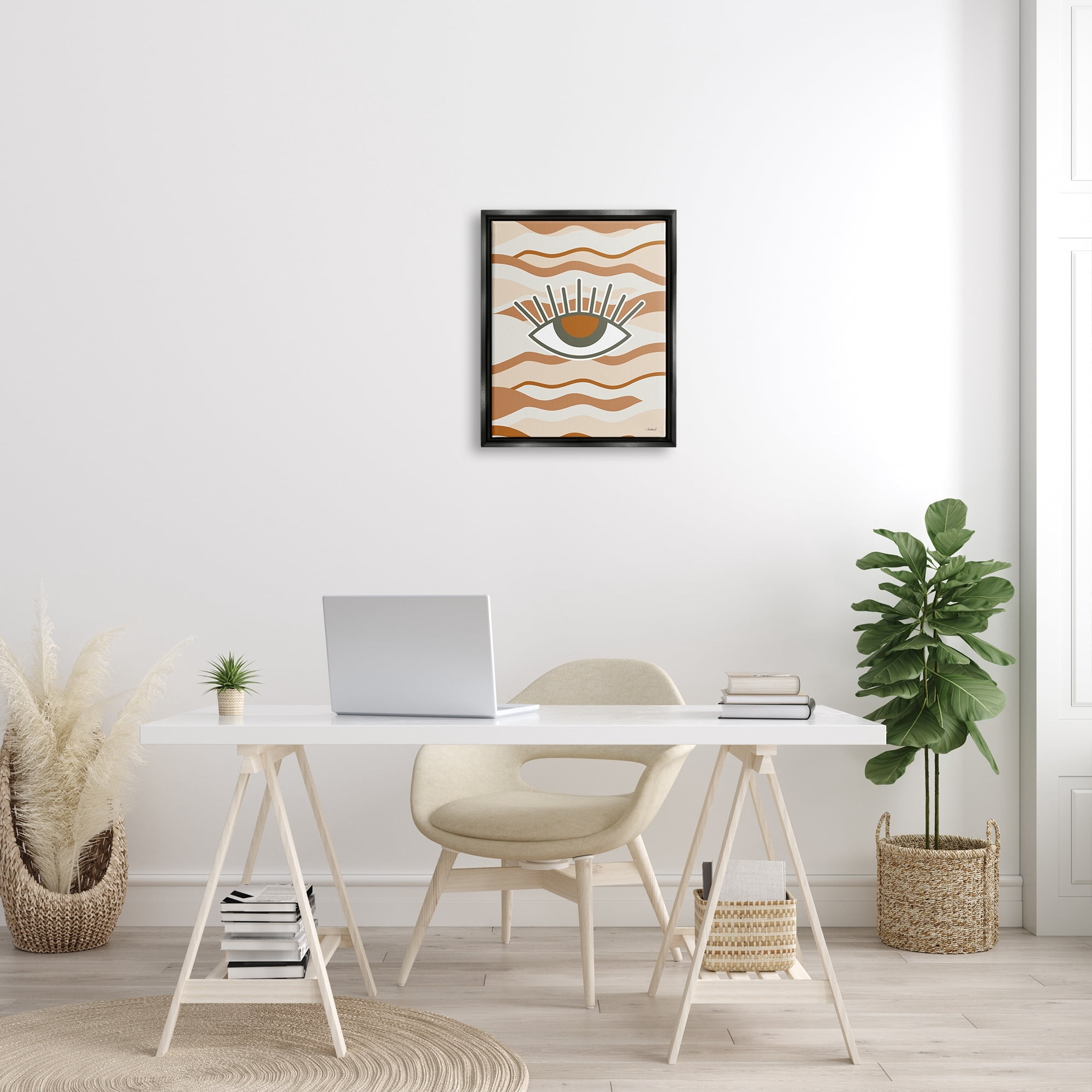 Stupell Industries Earthy Modern Spiritual Eye Wavy Striped Shapes Graphic Art Jet Black Floating Framed Canvas Print Wall Art, Design by Martina Pavlova