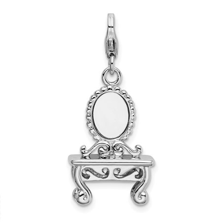 925 Sterling Silver Vanity Table Mirror Pendant Charm with Lobster Clasp for Women