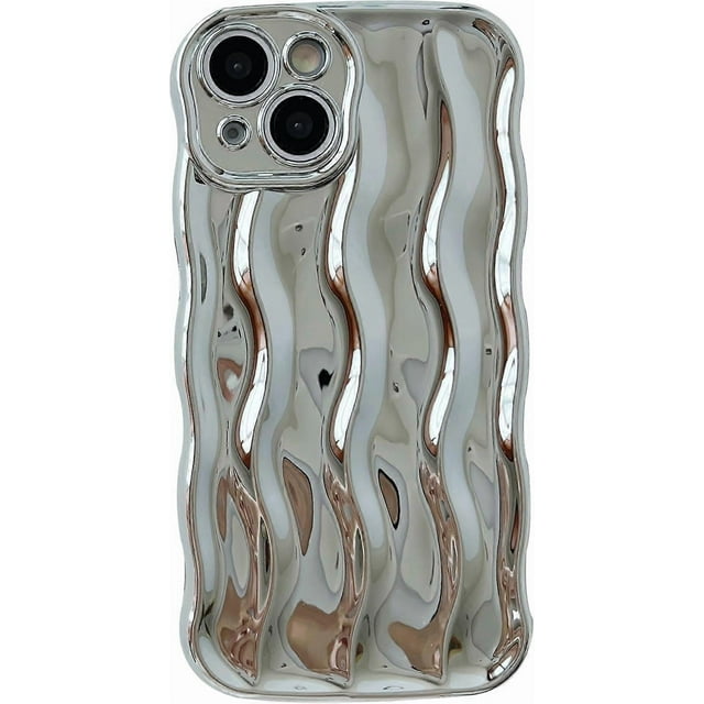 Water Ripple Pattern Curly Wave Frame Soft Compatible with iPhone Case (Silver,iPhone 13 Pro Max)