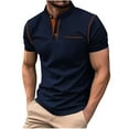thumbnail image 1 of Chemises pour Hommes, Chemise Patchwork à Manches Courtes Col Montant, 1 of 6