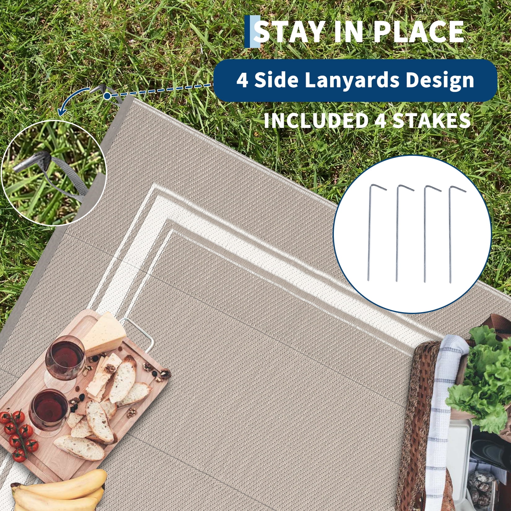 Garvee 9'x18' Waterproof Outdoor Rug, Reversible Patio Area Rug Indoor Outdoor Carpet, Plastic Modern Geometric Carpet for RV Camping Deck Balcony Porch Picnic, Gray Coffee