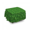thumbnail image 1 of Botanical Ottoman Cover, Overview Foliage Scene, 2 Piece Slipcover Set with Ruffle Skirt for Square Round Cube Footstool Decorative Home Accent, Standard Size, Fern Green Emerald, by Ambesonne, 1 of 5