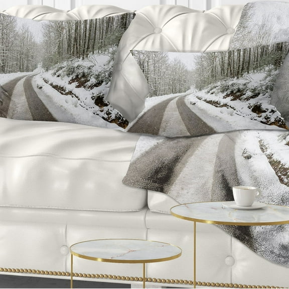 Designart Snow Storm at Piornedo Spain - Landscape Printed Throw Pillow - 12x20