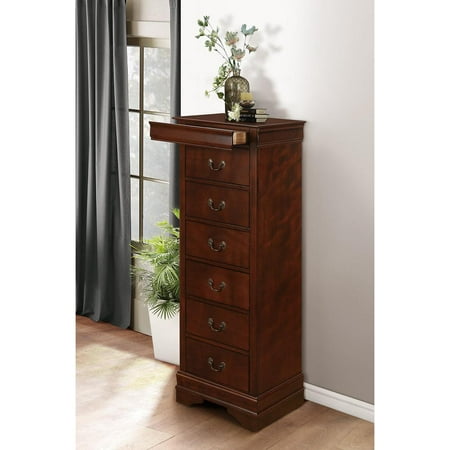 Wooden Lingerie Chest With Hidden Drawer, Cherry Brown