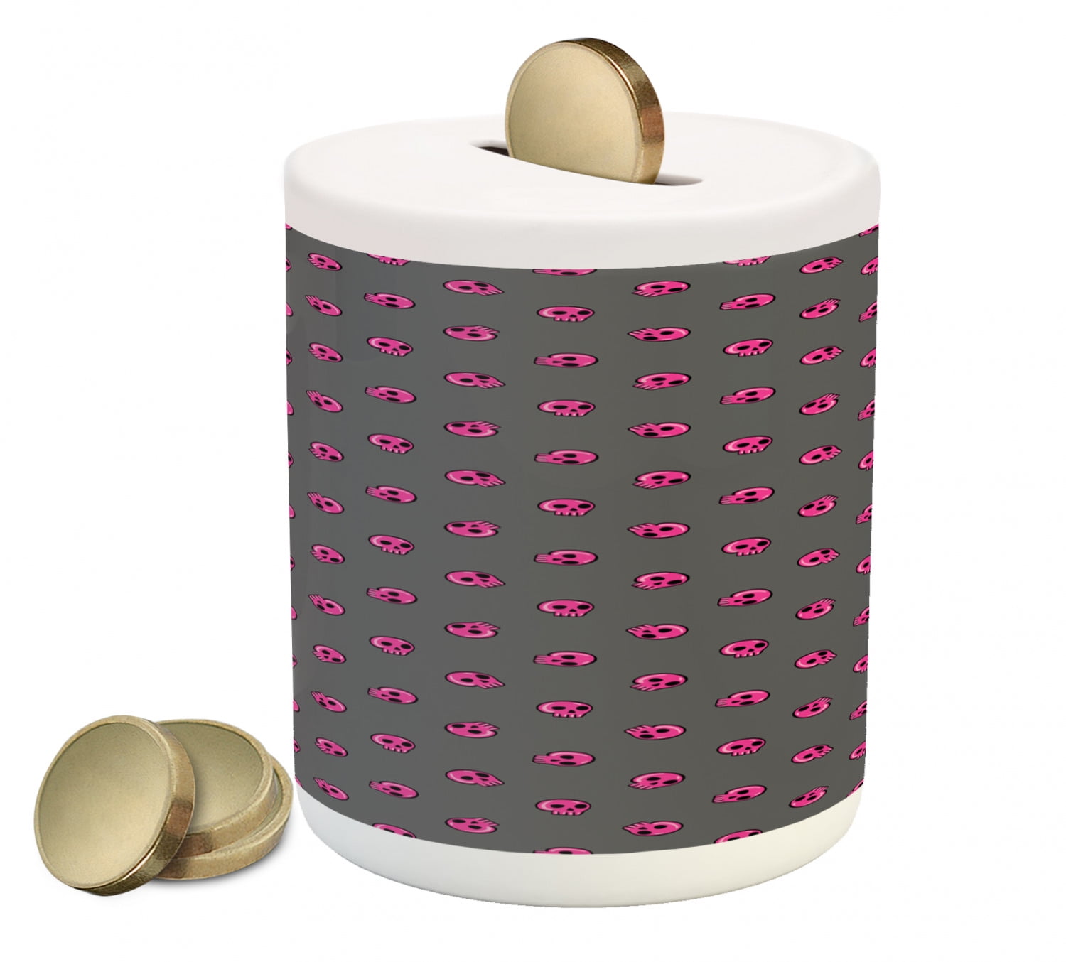 Skull Piggy Bank, Hand Drawn Style Pink Emo Skulls Teenager Lifestyle ...