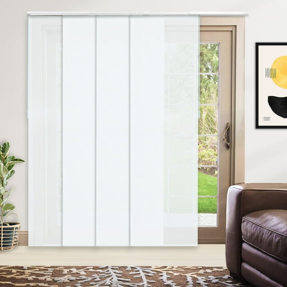 Adjustable Cordless Light Filtering Panel Track Blinds, Beverly White - 46"-86"W X 0"-96"H