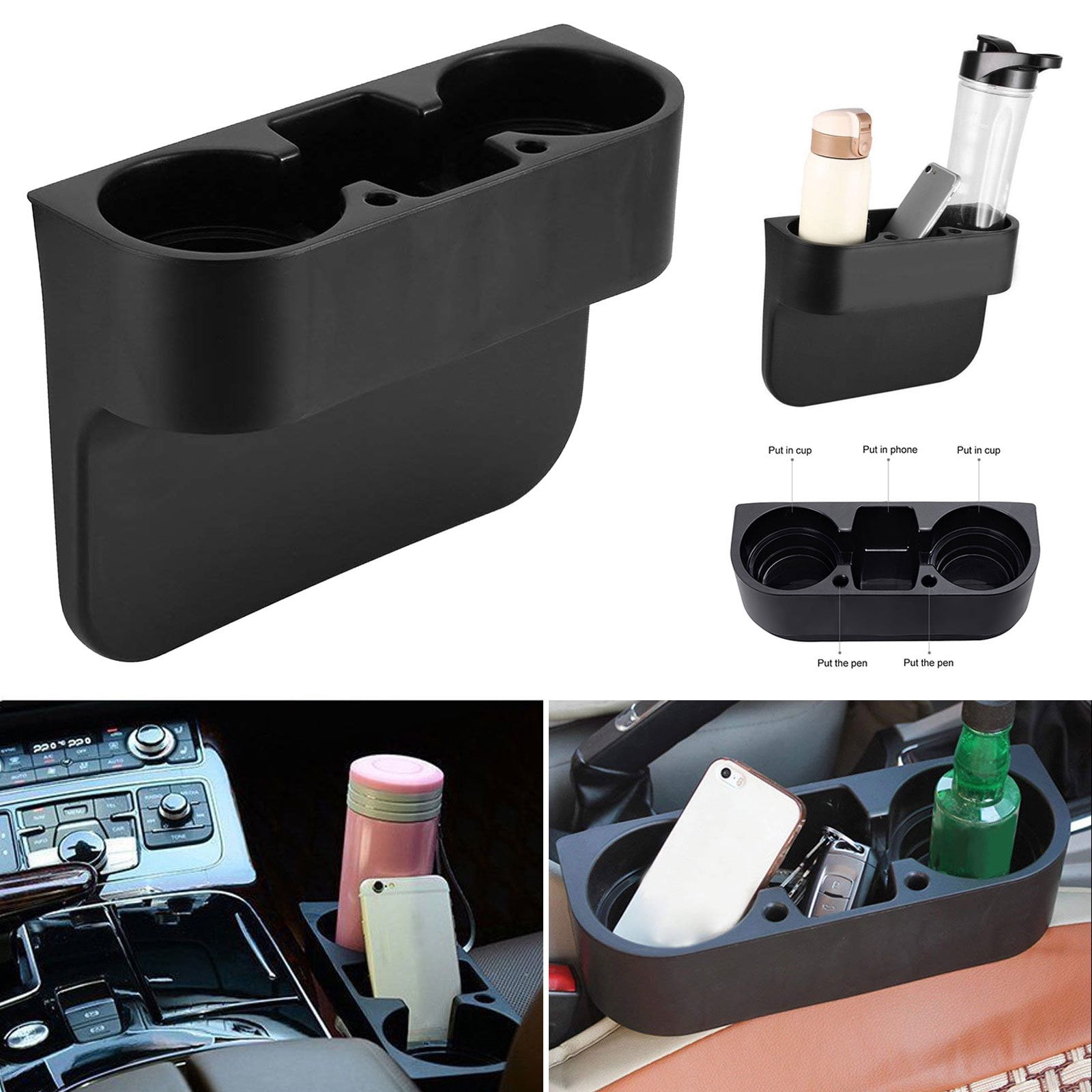 Car Center & Console Floor Car Seam Wedge Storage Organizer Leather Cup Holder Car Drink Phone Mount Stand 