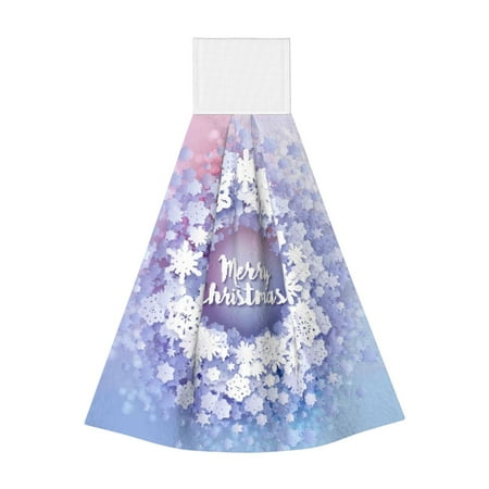 

Qekee Round Snow Merry Christmas Print Hanging Kitchen Towels Coral Velvet Wipe Hand Towel Absorbent Hand Towels Microfiber Tie Towel for Bathroom Kitchen Decor