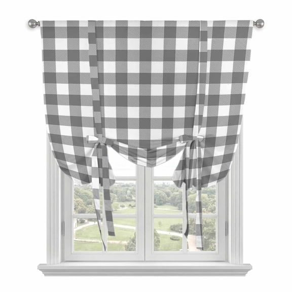 Tie Up Curtains for Windows Gray Buffalo Check Plaid Valance Adjustable Balloon Curtain Farmhouse Style Tie Up Shades for Kitchen Living Room Bedroom Privacy Curtain Drape 34x45 Inch