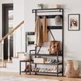 thumbnail image 2 of Home Coat Rack Shoe Bench Industrial Hall Tree with Bench and Shoe Storage Coat Tree Entryway Large Organizer with Shoe Rack, Storage Cubbies, Hooks, and Top Shelf, 2 of 9